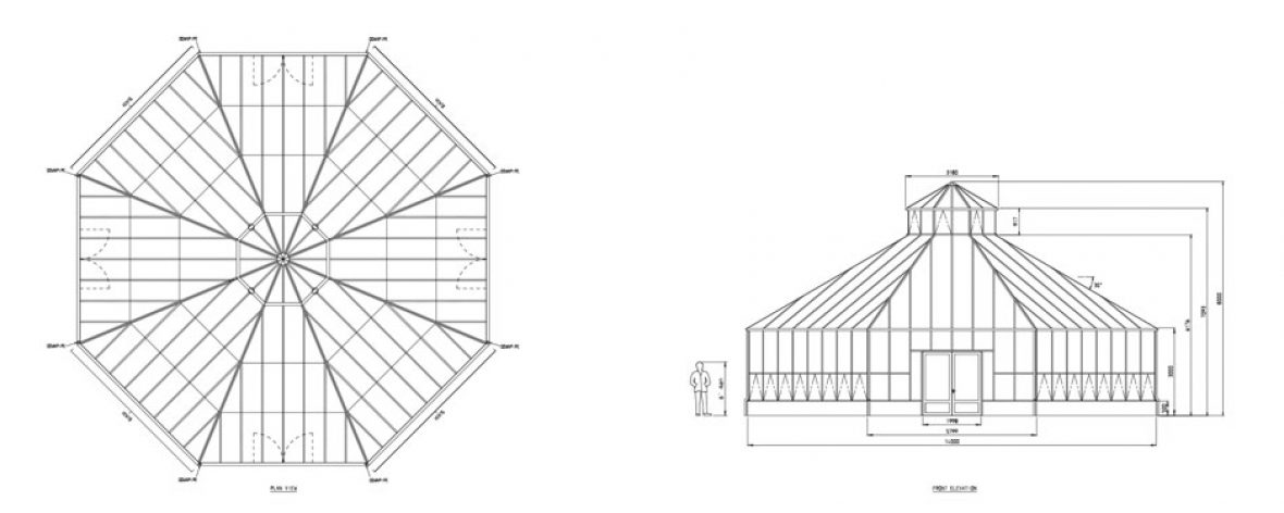 Drawings of the RHS Hyde Hall Bespoke Greenhouse by Hartley Botanic